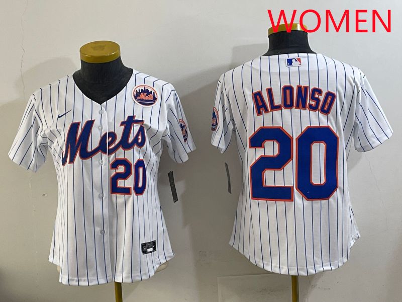 Women New York Mets #20 Alonso White Stripe Game 2025 Nike MLB Jersey style 8->women mlb jersey->Women Jersey